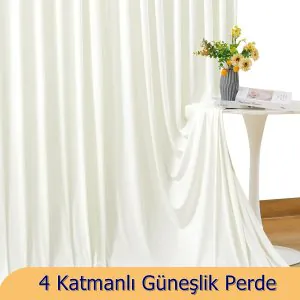 4 Katmanlı Krem Güneşlik Perde - Toz Önleyici - Ses Yalıtımlı
