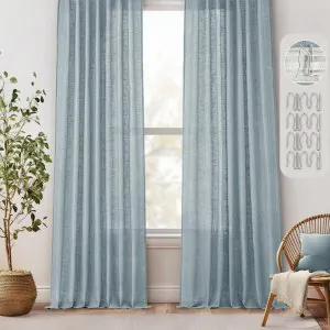 Tenda Voile Lino Naturale Blu Ghiaccio - Drappeggio Pesante