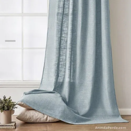 Visillo de Lino Natural Azul Hielo - Caída Pesada