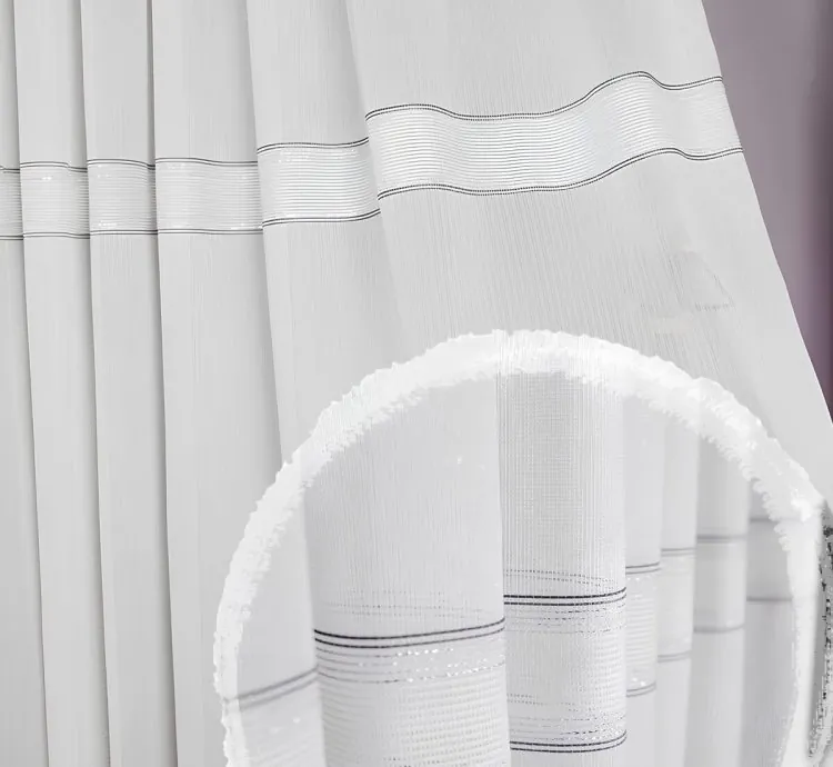 Dazzle Antrasit Şerit Detaylı Tül Perde - Kırışmaz Modern