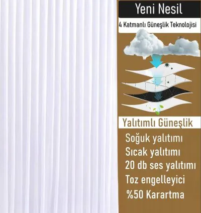 4 Katmanlı Beyaz Güneşlik Perde - Toz Önleyici - Ses Yalıtımlı