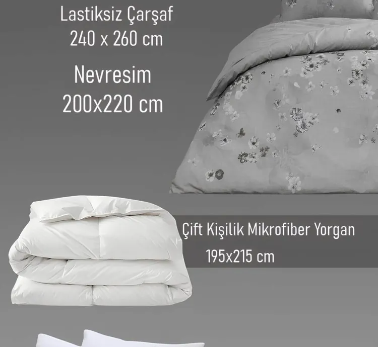 Set de Dormit Dublu Bumbac Taç Claire Gri - Design Modern