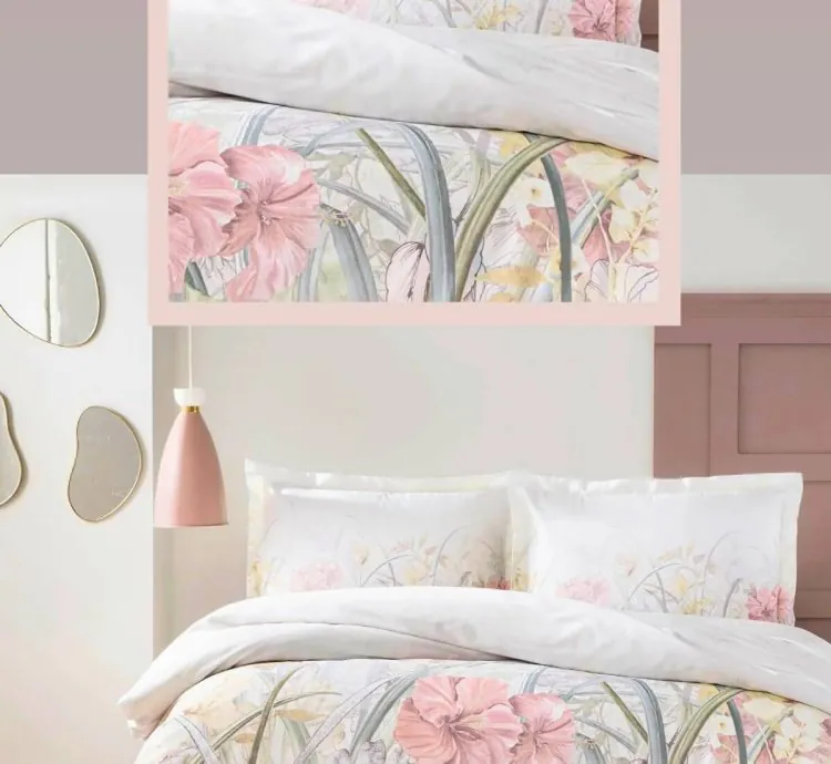 Taç Jessica Green Satin Double Sleep Set - Floral Patterns