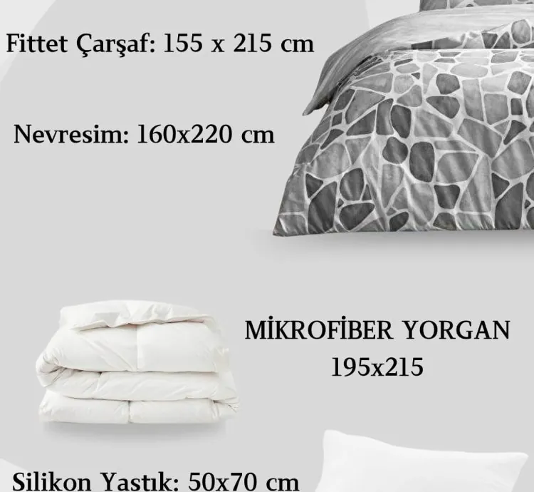 Taç Alvy Ranforce Gri Tek Kişilik Uyku Seti - Nevresim + Yorgan