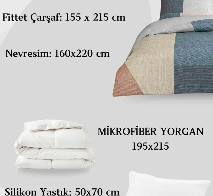 Taç Hugh Turkuaz Ranforce Tek Kişilik Uyku Seti - Nevresim + Yorgan