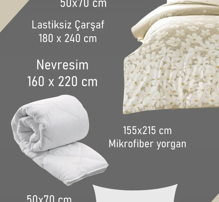 Taç April Bej Ranforce Tek Kişilik Uyku Seti - Nevresim Takımı + Yorgan + Yastık