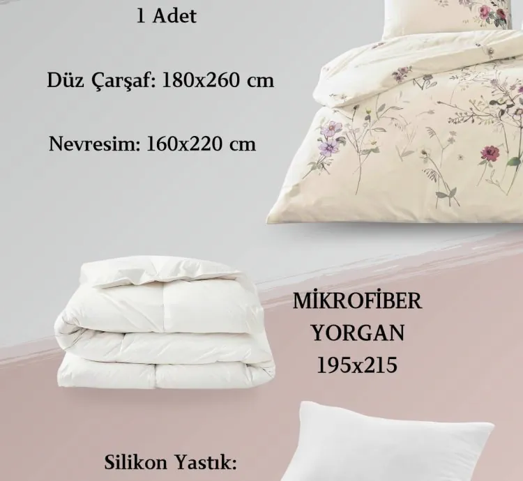 Taç Kiara Ranforce Ekru Tek Kişilik Uyku Seti - Nevresim + Çarşaf