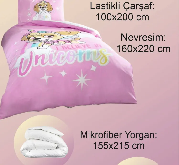 Taç Paw Patrol Skye Glitter Pambıq Tək Nəfərlik Yataq Dəsti