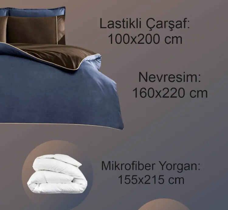 Taç Lacivert Riven Biyeli Tek Kişilik Nevresim Takımı - Yorgan + Yastık, Şıklık ve Konfor Bir Arada