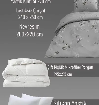Set de Dormit Dublu Bumbac Taç Claire Gri - Design Modern 4