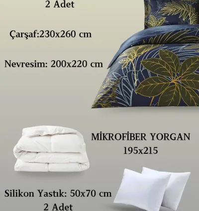 Set Letto Raso Matrimoniale Taç Marielle Blu Navy 4