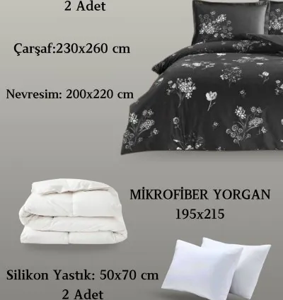 Set Letto Raso Matrimoniale Taç Roxane Nero 3