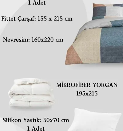Taç Hugh Turkuaz Ranforce Tek Kişilik Uyku Seti - Nevresim + Yorgan 4