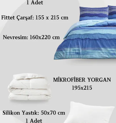 Taç Wave Mavi Ranforce Tək Nəfərlik Yuxu Dəsti 3