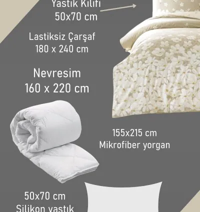 Taç April Bej Ranforce Tek Kişilik Uyku Seti - Nevresim Takımı + Yorgan + Yastık 4