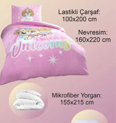 Taç Paw Patrol Skye Glitter Pambıq Tək Nəfərlik Yataq Dəsti 3