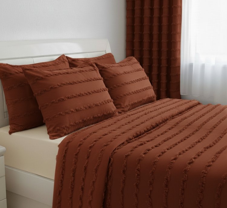 Wave Scandinavian Dark Tile Red Bedspread Set 260x250
