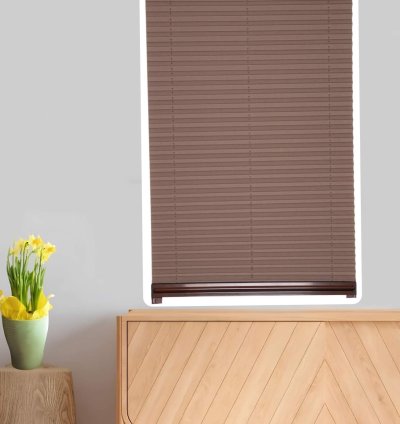 Kahverengi Plise Perde Katlanır Cam Balkon Perdesi - Ofis Perdesi - Mutfak Perdesi - Salon Perdesi
