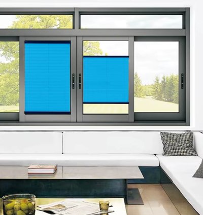 Toz Tutmaz Mavi Plise Perde - Antibakteriyel Cam Balkon & PVC Pencere Perdesi