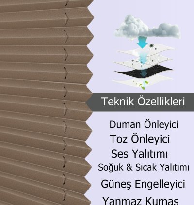Kahverengi Blackout Plise Perde | Yanmaz & Antialerjik Kumaş | Cam Balkon& PVC Pencerelere Özel
