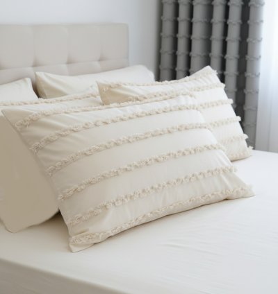 Wave İskandinav Şeritli Krem 2’li Yastık Kılıfı Seti 50x70 cm