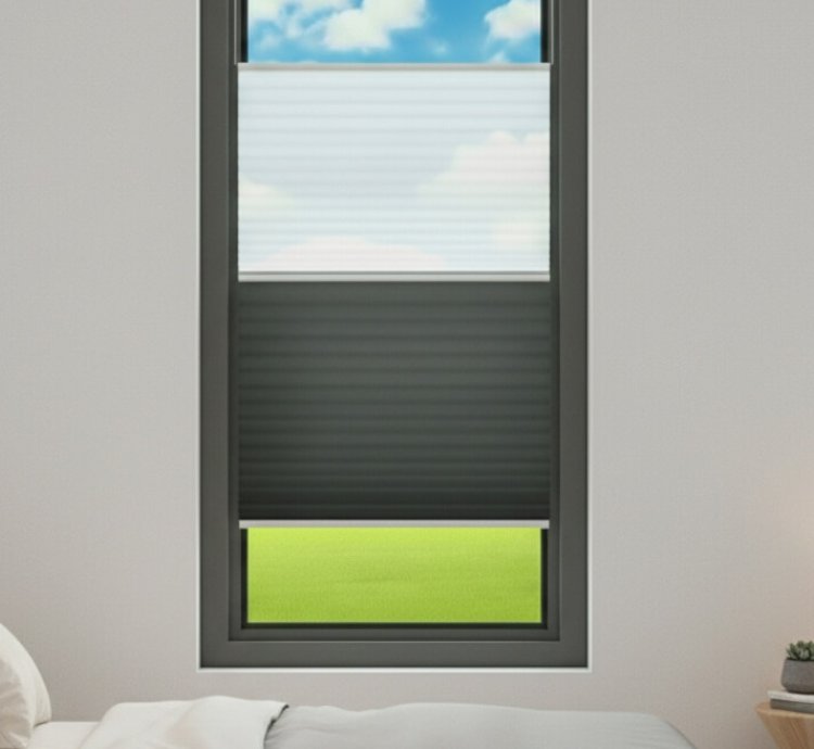 Cortina Plisada Doble Antracita (Tul + Blackout)