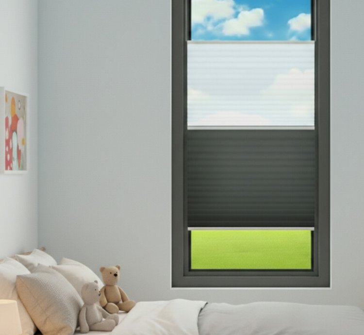 Cortina Plisada Doble Antracita (Tul + Blackout)