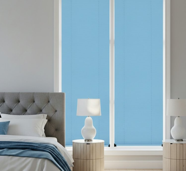 Kancalı Sistem Mavi Plise Perde - Montaj Gerektirmeyen Cam Balkon ve PVC Pencere Perdesi