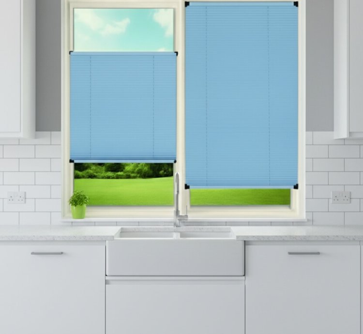 Kancalı Sistem Mavi Plise Perde - Montaj Gerektirmeyen Cam Balkon ve PVC Pencere Perdesi