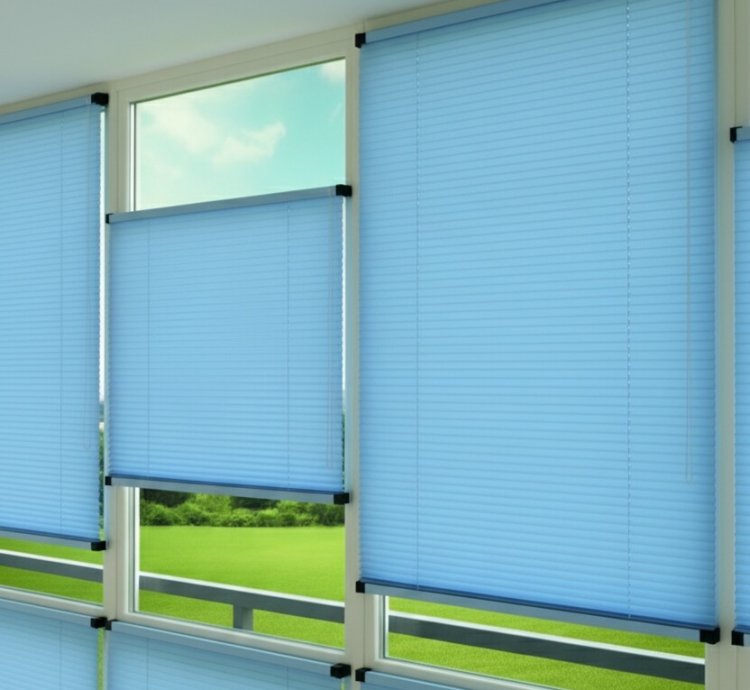 Kancalı Sistem Mavi Plise Perde - Montaj Gerektirmeyen Cam Balkon ve PVC Pencere Perdesi