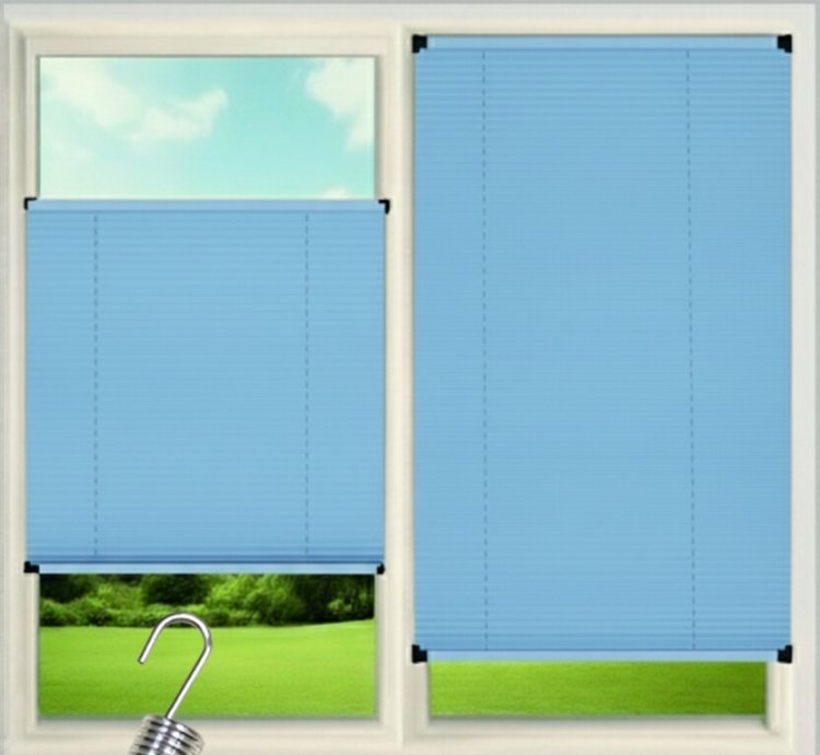 Kancalı Sistem Mavi Plise Perde - Montaj Gerektirmeyen Cam Balkon ve PVC Pencere Perdesi