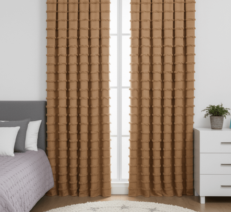 Wave Kollektion Milchbrauner Hintergrundvorhang - S-Falte
