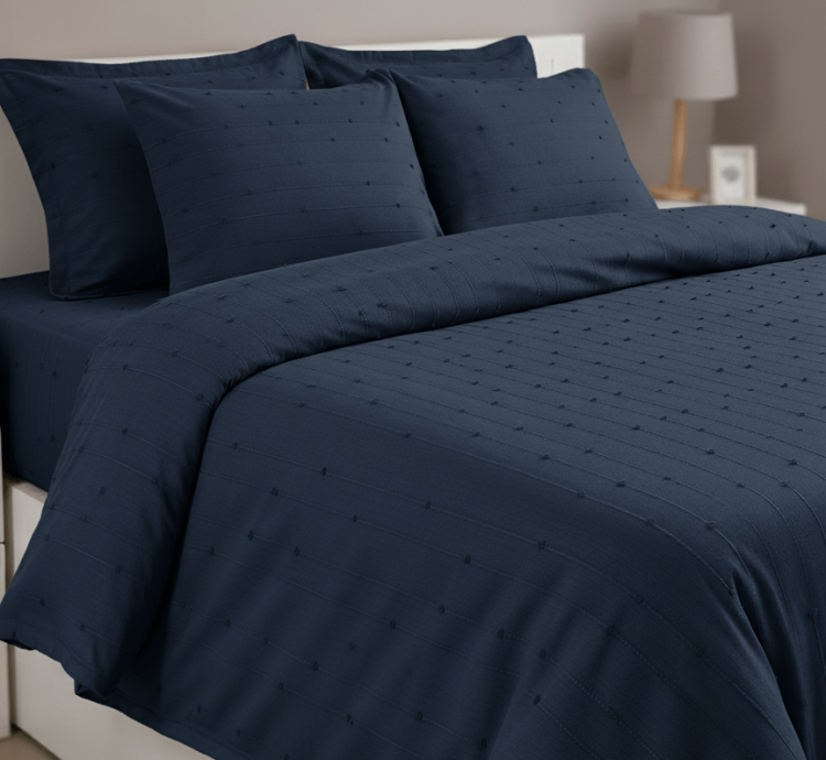 Loom Collection Navy Blue Bedspread Set - 260x250 cm