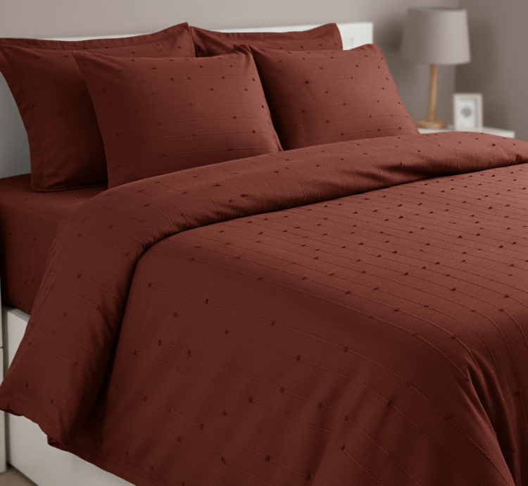 Loom Collection Dark Tile Red Bedspread Set - 260x250 cm