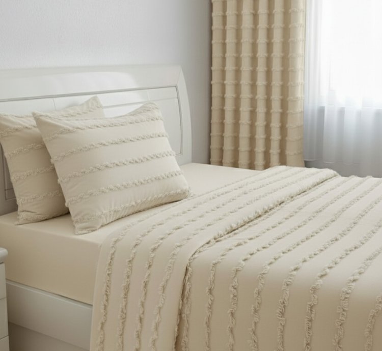 Wave Collection Dark Cream Single Bedspread Set