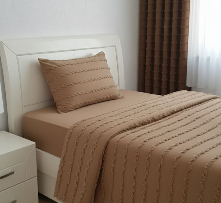 Wave Collection Milky Brown Single Bedspread Set