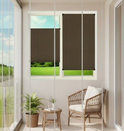 Kancalı Sistem Kahverengi Plise Perde - Montaj Gerektirmeyen Cam Balkon ve PVC Pencere Perdesi