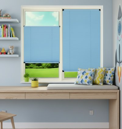 Kancalı Sistem Mavi Plise Perde - Montaj Gerektirmeyen Cam Balkon ve PVC Pencere Perdesi 3