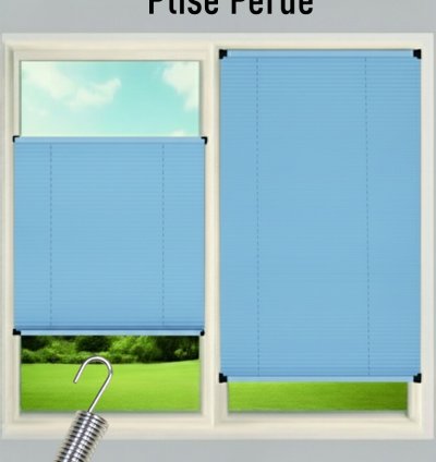 Kancalı Sistem Mavi Plise Perde - Montaj Gerektirmeyen Cam Balkon ve PVC Pencere Perdesi
