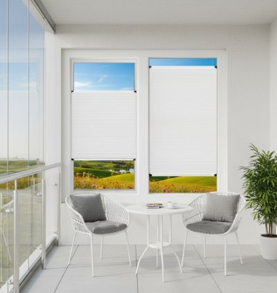 Kancalı Sistem Beyaz Plise Perde - Montaj Gerektirmeyen Cam Balkon ve PVC Pencere Perdesi