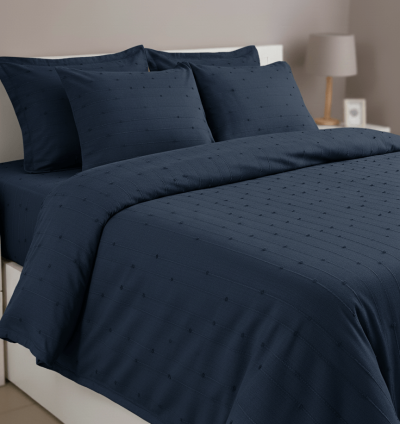 Loom Koleksiyonu Lacivert Yatak Örtüsü Seti - 260x250 cm + 4 Yastık Kılıfı