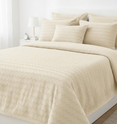 Waves Koleksiyon Krem Yatak Örtüsü Seti - 260x250 cm + 4 Yastık Kılıfı