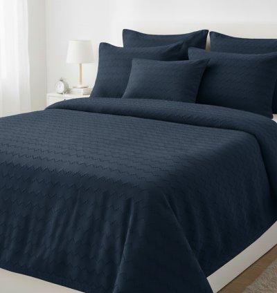 Waves Koleksiyon Lacivert Yatak Örtüsü Seti - 260x250 cm + 4 Yastık Kılıfı