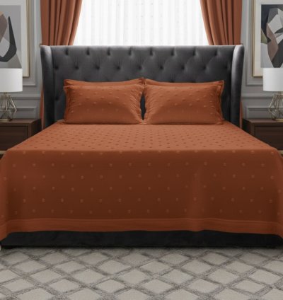 Bohem Ponponlu Koyu Kiremit Yatak Örtüsü Seti - 260x250 cm + 4 Yastık Kılıfı