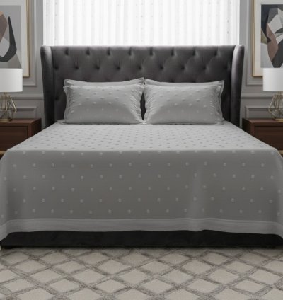 Bohem Ponponlu Gri Yatak Örtüsü Seti - 260x250 cm + 4 Yastık Kılıfı