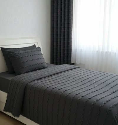 Wave Koleksiyon Koyu Gri Tek Kişilik Yatak Örtüsü Seti 160x230 cm + 2 Yastık Kılıfı
