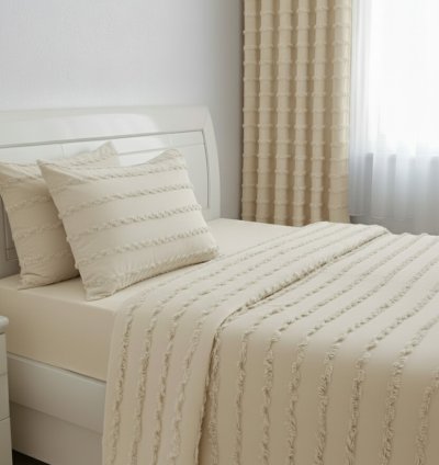 Wave Koleksiyon Koyu Krem Tek Kişilik Yatak Örtüsü Seti 160x230 cm + 2 Yastık Kılıfı