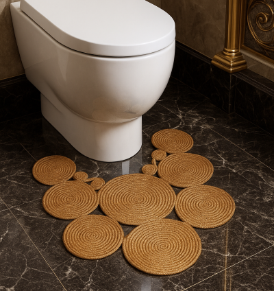 Doğal Jüt Banyo Paspası, Dekoratif Spiral Tasarım, 60 x 40cm, Kahverengi (jüt hasır)
