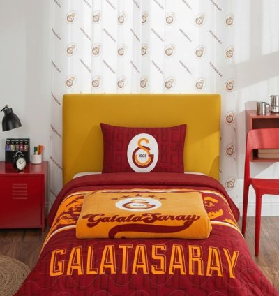 Galatasaray Lisanslı Şampiyonluk Seti | Yatak Örtüsü, Yastık Kılıfı, Battaniye, Tül Perde