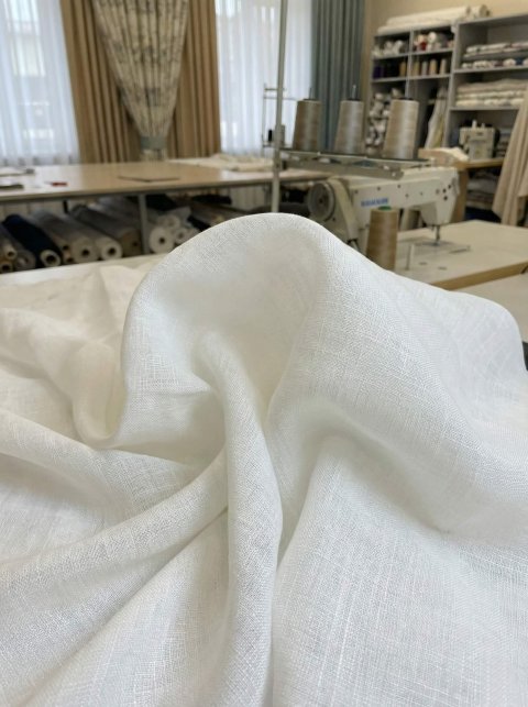 Tenda in Lino Antipiega - Bianco, Orlo Piombato, Tessuto No Stiro 6